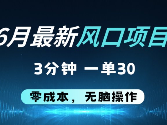 6月最新风口项目,零成本零预算,只要你有执行力,操作三分钟,轻松日入2000+