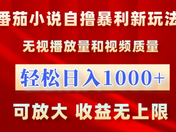 番茄小说自撸暴利新玩法！无视播放量，轻松日入1000+，可放大，收益无上限！