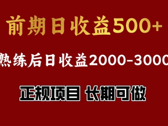前期日收益500，熟悉后日收益2000左右，正规项目，长期能做，兼职全职都行